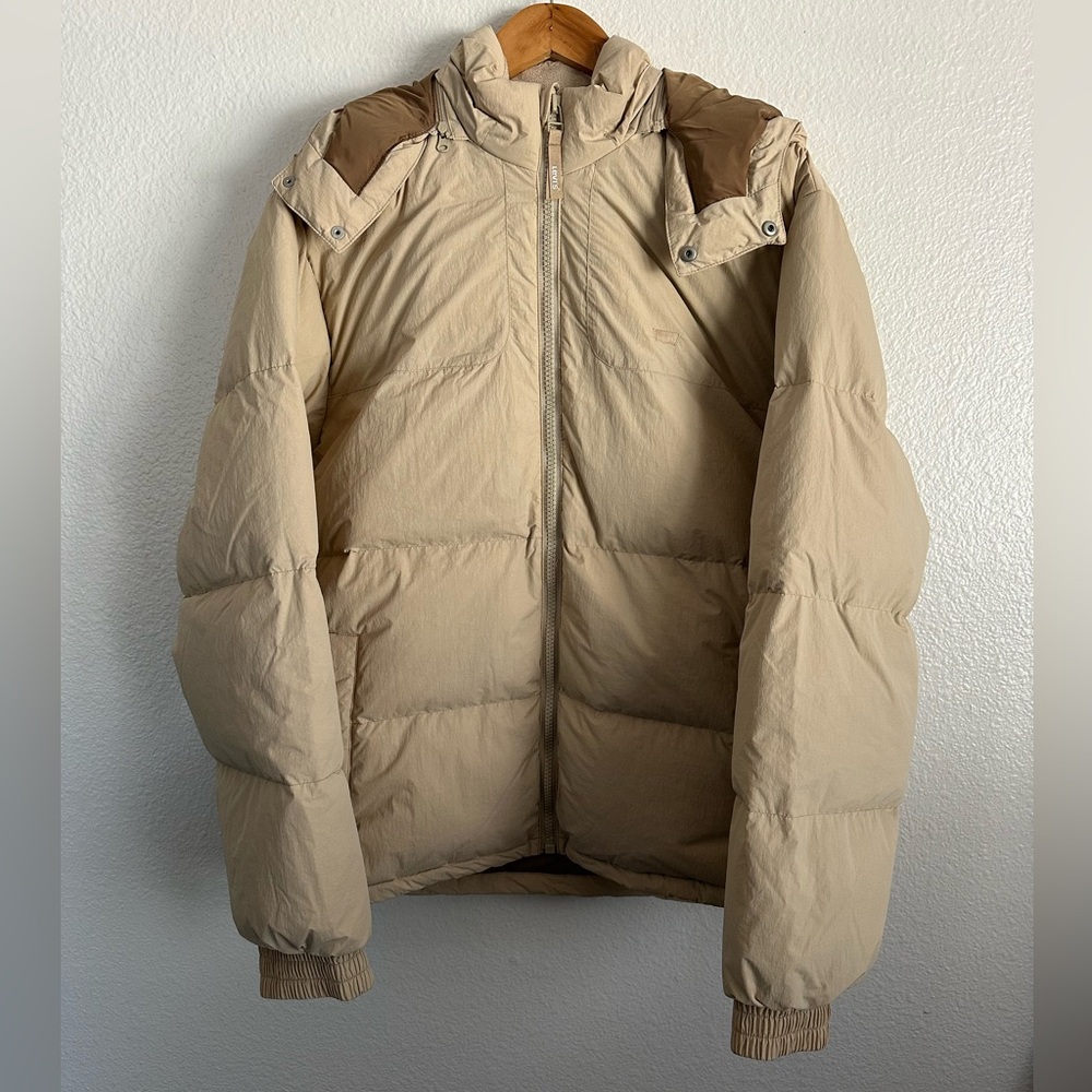 Levi’s Puffer Down Insulated Water Repellent Jacket Removable Hood Size Large